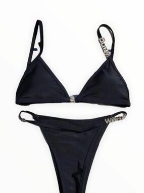Black Rhinestone-Accent Triangle Bikini Set